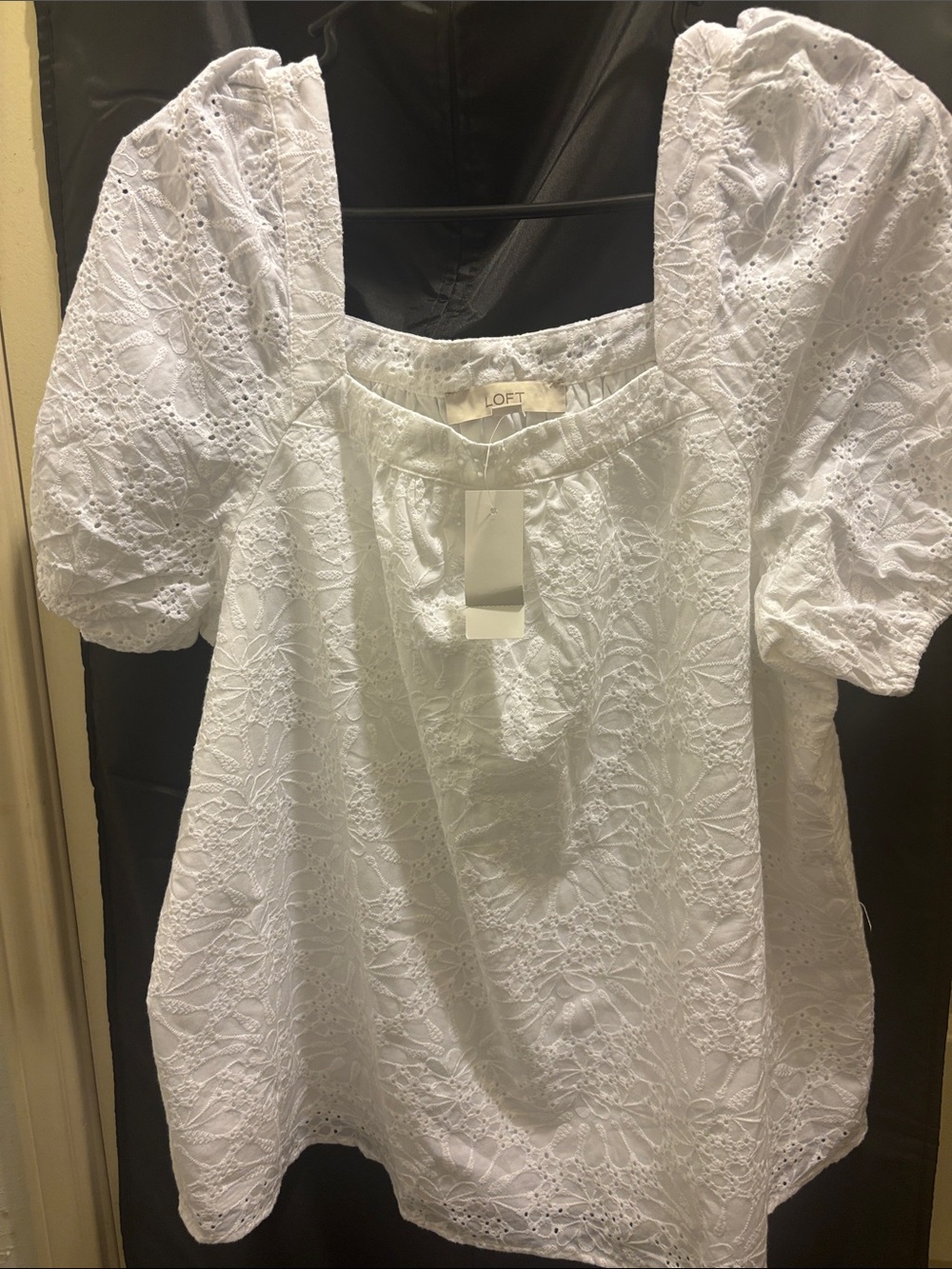 LOFT White Eyelet Square Neck Puff-Sleeve Blouse